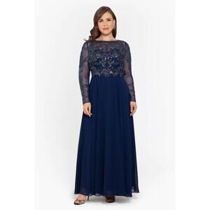 XSCAPE EVENINGS PLUS "MASON" LONG SLEEVE BEADED CHIFFON GOWN SIZE 14W NWT